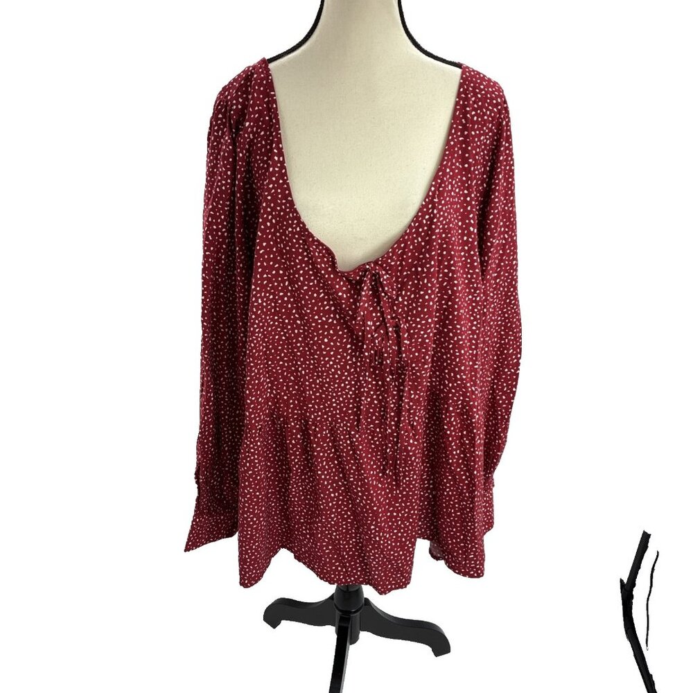 Ava & Viv Womens Size 4X Red White Abstract Peasant Blouse Long Sleeve Top